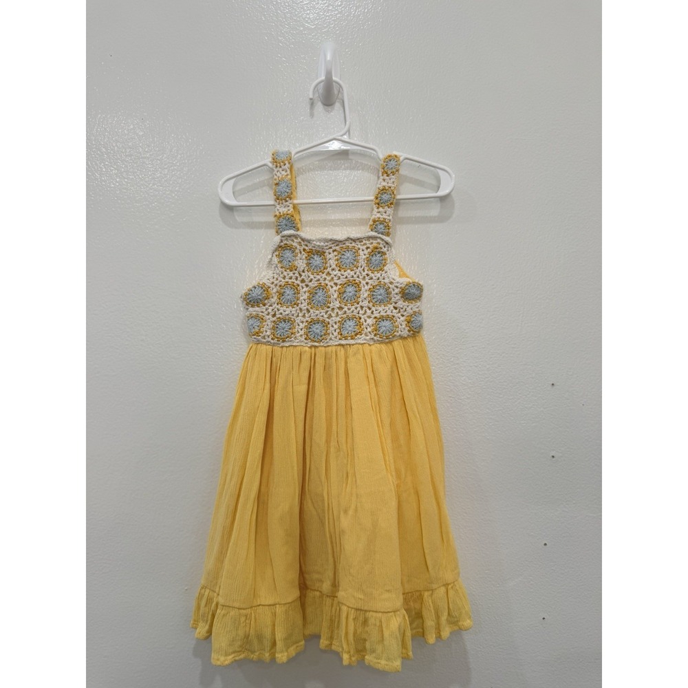 Girls Yellow Crochet & Gauze Sundress. Vacation Dress , Girls Party Dress 2T